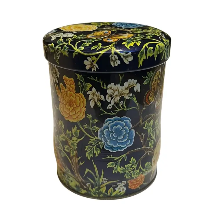 #01 - Vintage Daher Tea Tin Canister Metal Floral Butterfly England