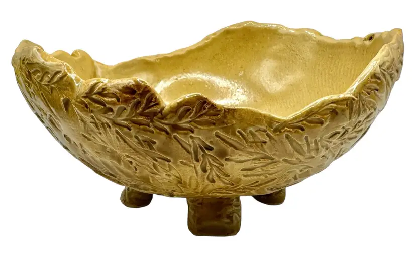 Studio Art Pottery Centerpiece Fruit Bowl Planter Pot Beige Floral Leaves 8 x 4β