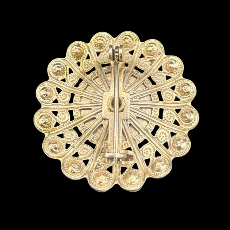 vintage baroque lapis blue cabochon circle openwork dome brooch