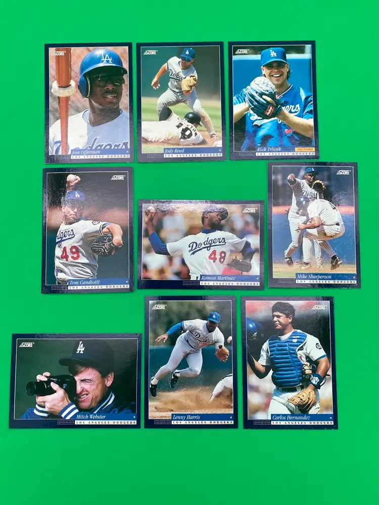 Score 1994 MLB Los Angeles Dodgers Lot of 9 Different Trading Cards