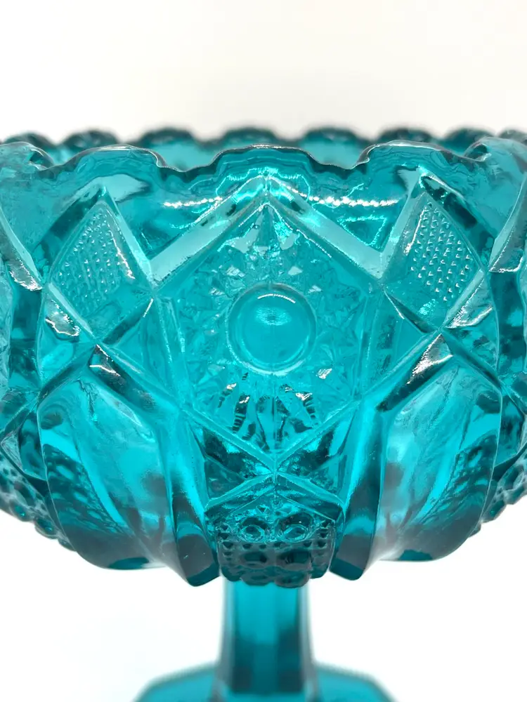 EAPG McKee Teal Quintec Pedestal Glass Compote Candy Dish