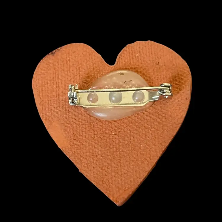 Vintage Patriotic Glazed Terracotta Heart Brooch