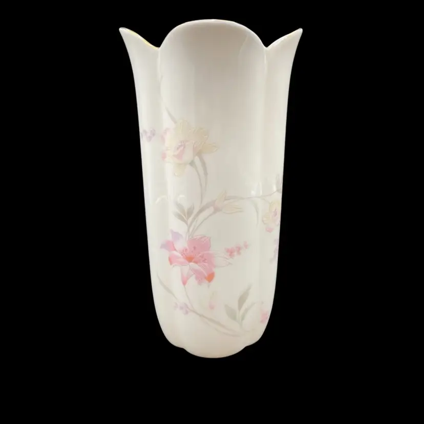 Vintage Porcelain Floral Vase, Tulip Shape, Gold Trim, 8.7", Fine China (Japan)