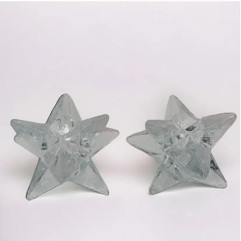 Vtg Glass Taper Candlestick Holders 9 Point Atomic Star Christmas - Set of 2 - MCM - AS IS -