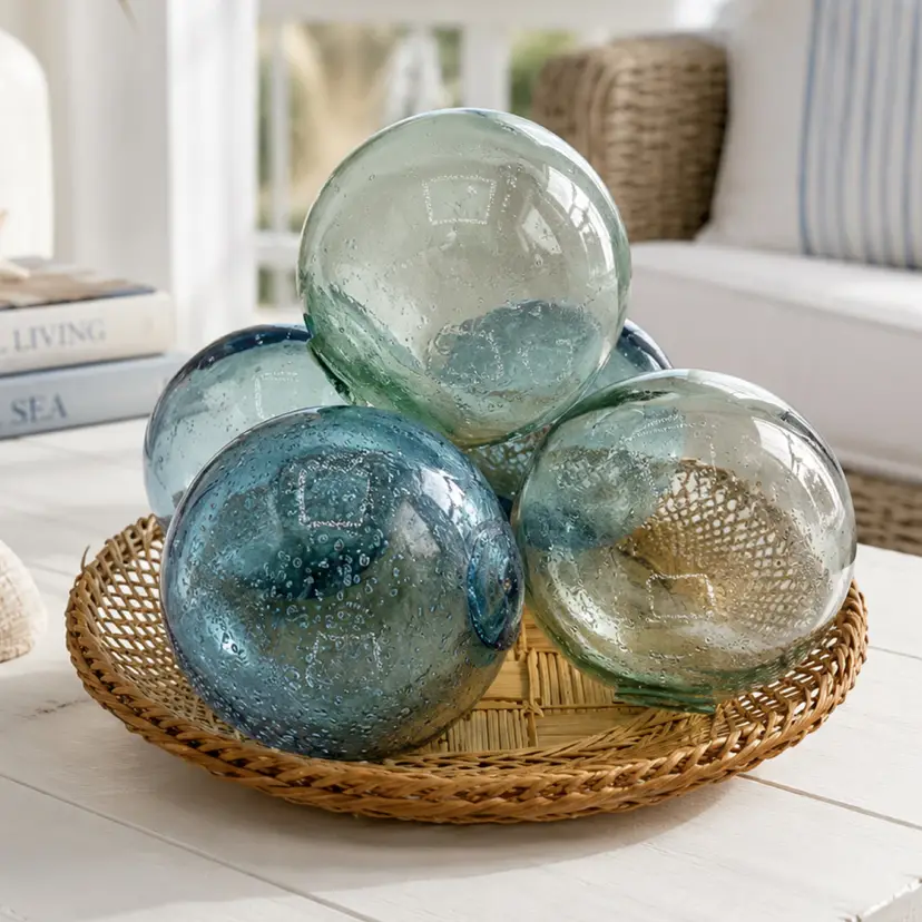 Vintage Handblown Glass Fishing Orb Floats - Blue Green