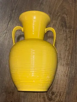 Vintage Frankoma Double Leaf Handled Yellow/ Gold Ceramic Vase*