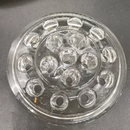 Vintage Round Clear Thick Glass Flower Frog 16 Holes