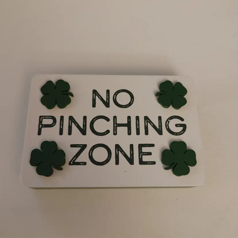 #01 Wood sign- No Pinching Zone. 4.5w x 3h.