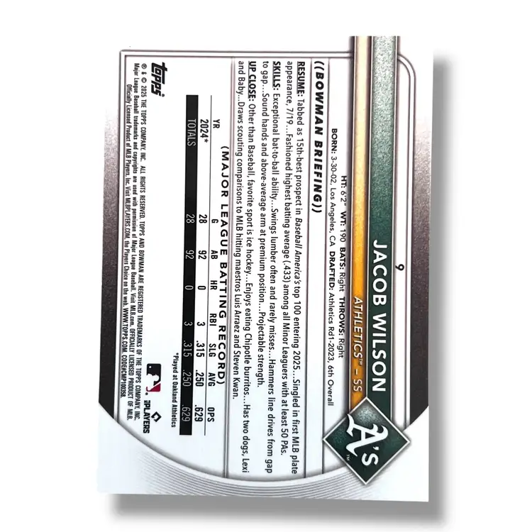 Jacob Wilson 2025 Bowman Red Rookie Logo RC #9