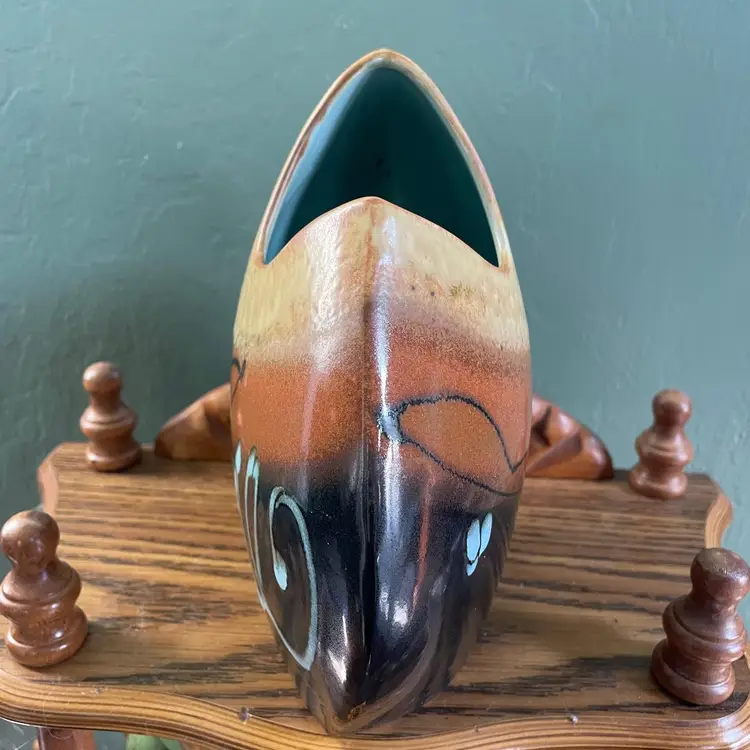 Vintage Loren Lukens Signed Pottery Oblique Vase MCM, Brace Point Studio Seattle