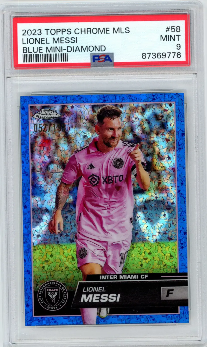 2023 Topps Chrome MLS LIONEL MESSI /199 Blue Mini-Diamond SP #58 INTER MIAMI CF PSA 9 MINT