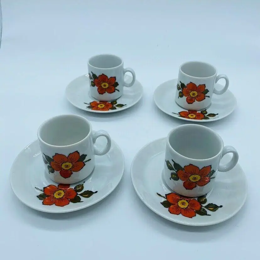 #1710b Retro Bavarian porcelain German Winterling Schwarzenbach 4 Coffee espresso Set