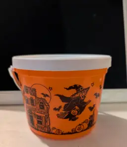 Vintage Halloween Trick-or-Treat Cookies Bucket with Witch Design