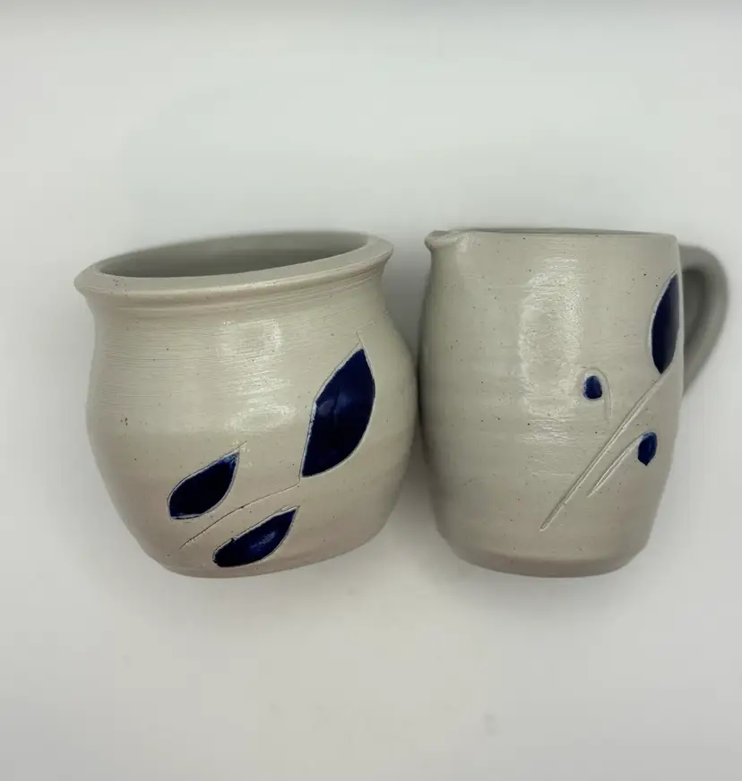 Williamsburg Pottery Salt Glazed Creamer/Sugar Set