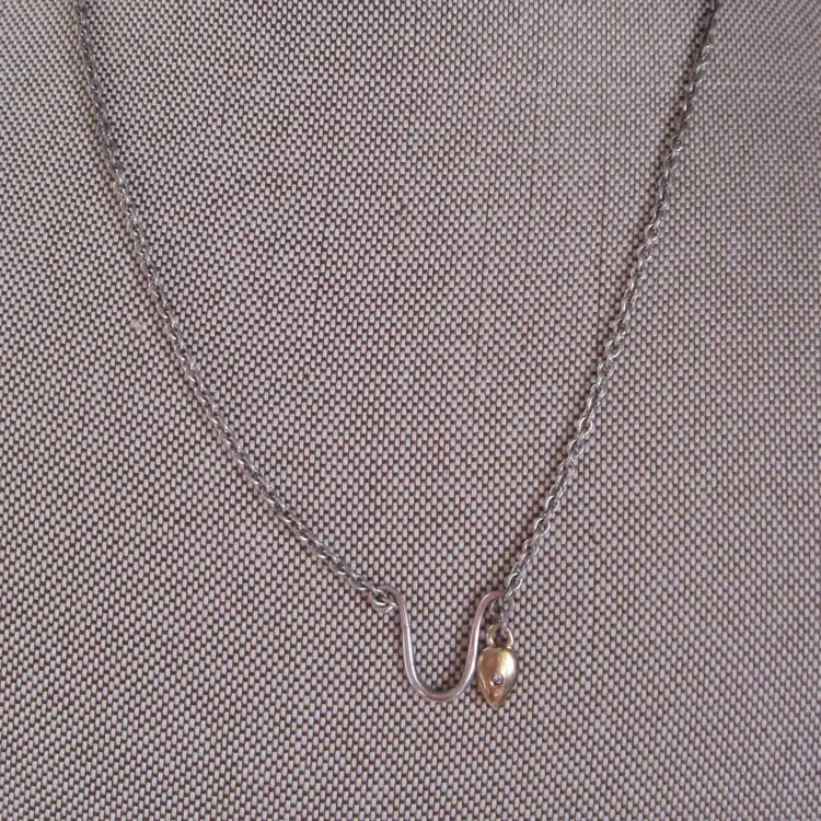 1990's Sterling Silver Necklace with Diamond Heart Accent #15