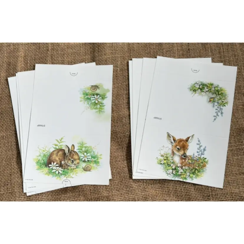 Vintage Bunny Deer Postalettes Trifold Note Card Set Stationery Cute Animals