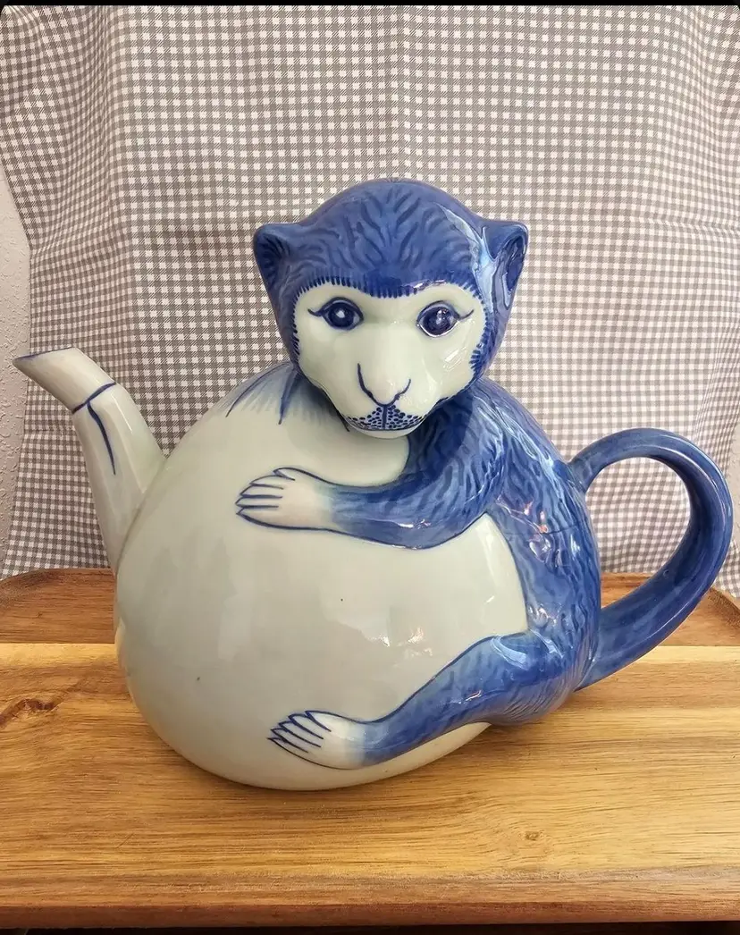 Whimsical Blue Monkey Teapot