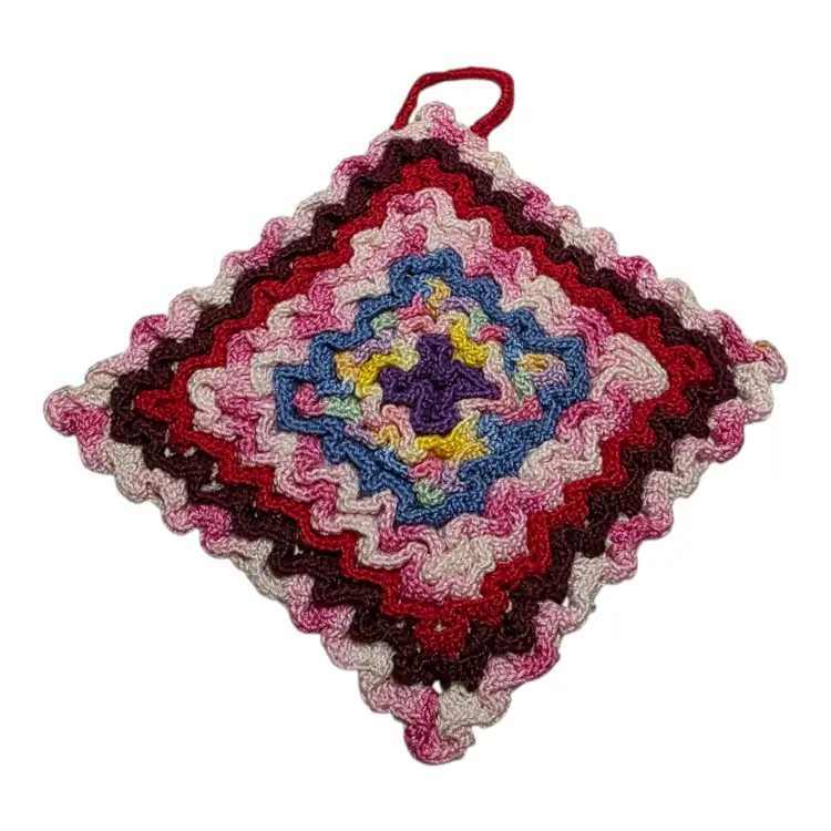 Vintage Hand-Crocheted Colorful Square Potholders Set Of 2