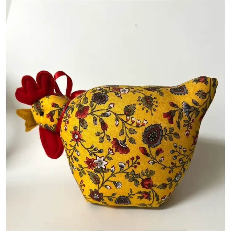 Collectable Creations Judy Holland & Charlotte Colistro Brown Handmade Fabric Stuffed Yellow Chicken Floral Pattern 5.2 in