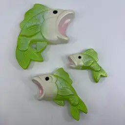 Miller Studios 1972 Green Big Mouth Chalkware Fish Set 3-5”