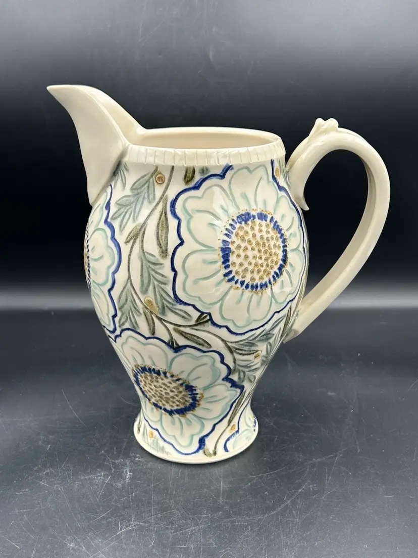 Art studio pottery, large florals picture/jug artist signed