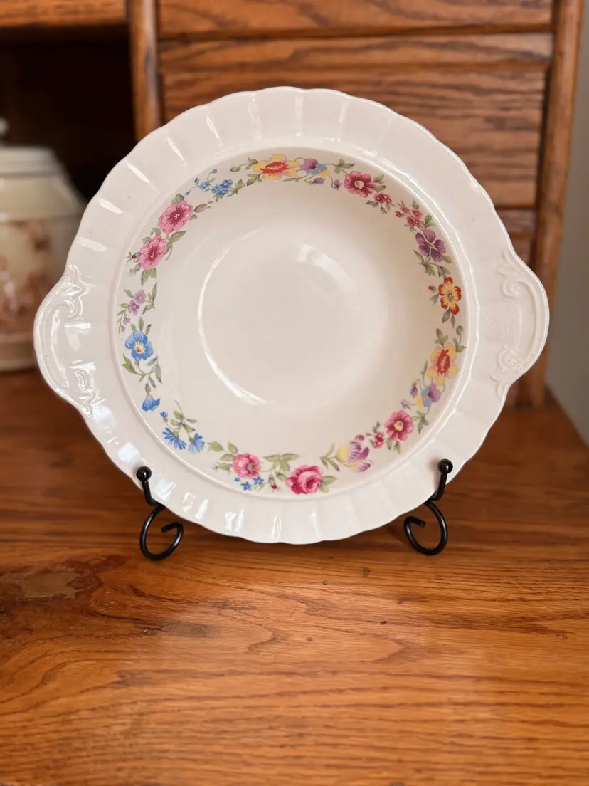 Vintage Simpsons Solian Ware Handled Serving Bowl, English Floral Transferware, 10” Vegetable Bowl, Cottage Kitchen Decor