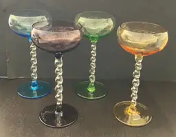 VTG Handblown Art Glass Cordial or Liqueur Twisted Pedestal Set of 4