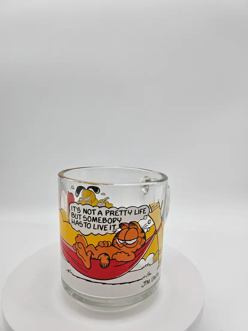 Vintage 1978 - Garfield Odie McDonalds Clear Glass Coffee Mug Cup - Jim Davis