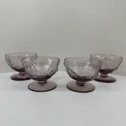 Set of 4 Vintage Morgantown Crinkle Glass Amethyst Purple Tall Sherbet Dishes