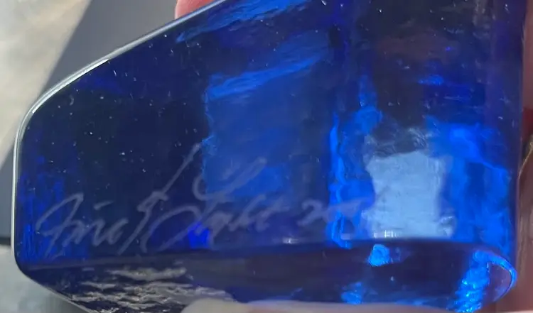 #01 Vintage 2001 Fire & Light Cobalt Heart Paperweight