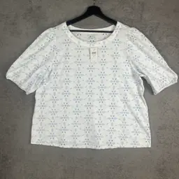 J Jill Embroidered Top Womens PTP 22" Size XL NWT White Periwinkle Eyelet Breezy Classic