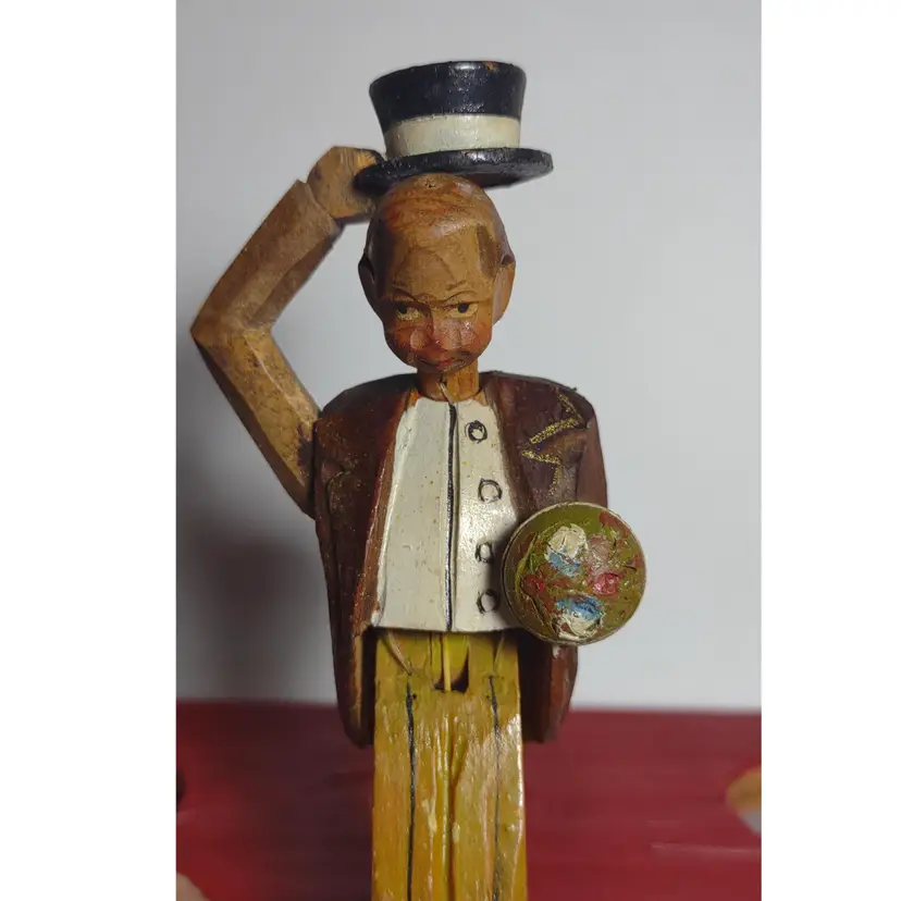 ANRI Mechanical Standing Groom Twist Dial Bottle Stopper Wood Hand Carved Puppet