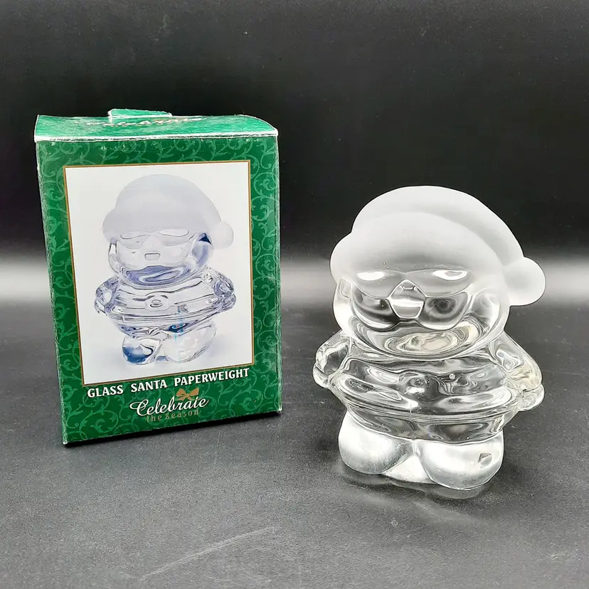 Vintage Clear & Frosted Glass Santa Paperweight Sears Roebuck