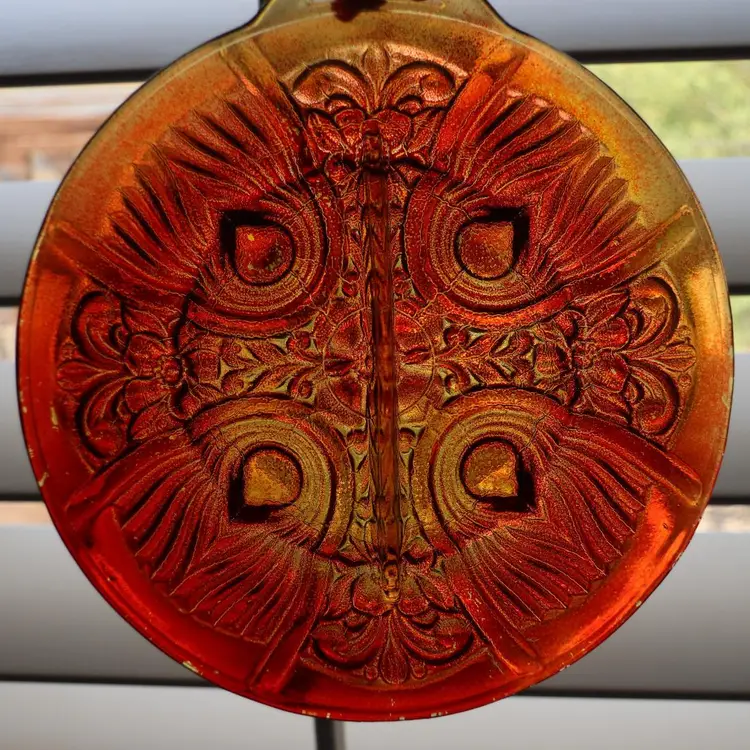 Vintage Amber Carnival Glass Divided Candy Relish Mint Dish Footed Smooth Edge