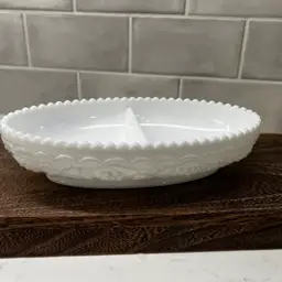 Vintage Milk Glass Grape Relish Dish/Divided Dish