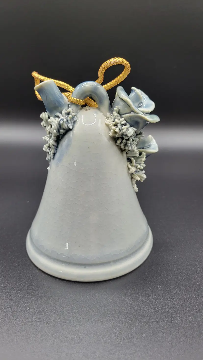 1981 Pottery Christmas Rose Bell Signed Eagen