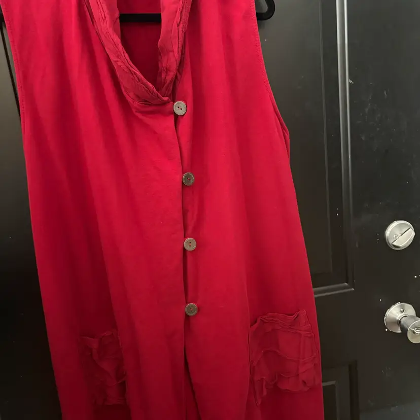 Chalet et Ceci 3X Long Tunic Vest Sleeveless Duster Red Button Front Pockets