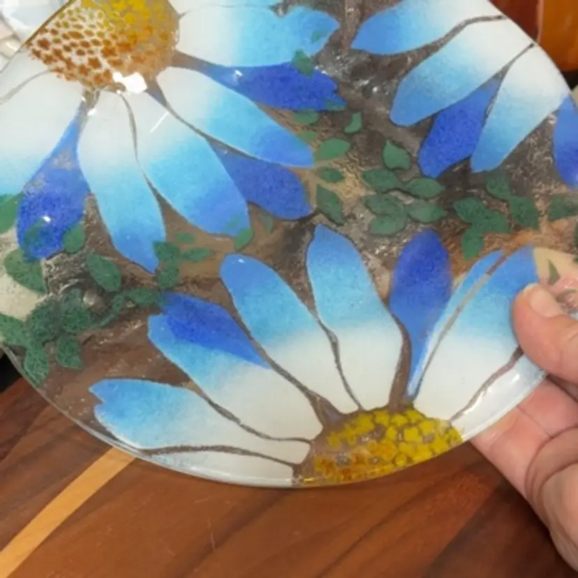 Sydenstricker Fused Glass Blue and white Flower Plate
