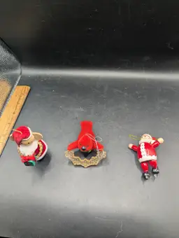 Vintage Lot Of 3 Avon Christmas Ornaments Mouse, Cardinal And Skating Santa