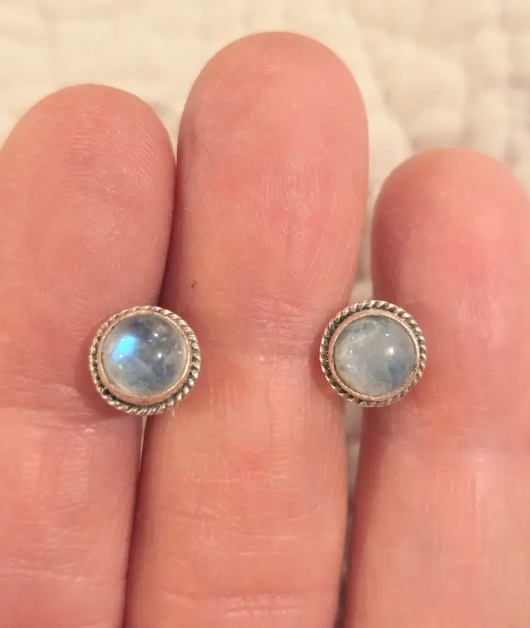 Vintage Sterling Silver Labradorite Pierced Stud Earrings