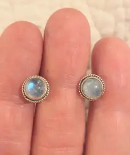 Vintage Sterling Silver Labradorite Pierced Stud Earrings