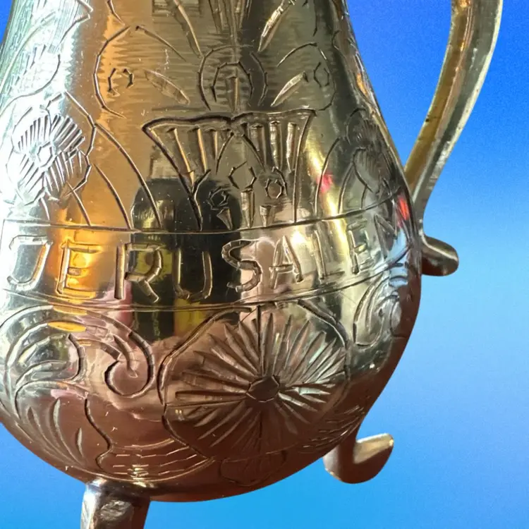 Vtg Brass Teapot Ornate Heavy Beautiful Collectible 10 Inches Jerusalem Ex Cond