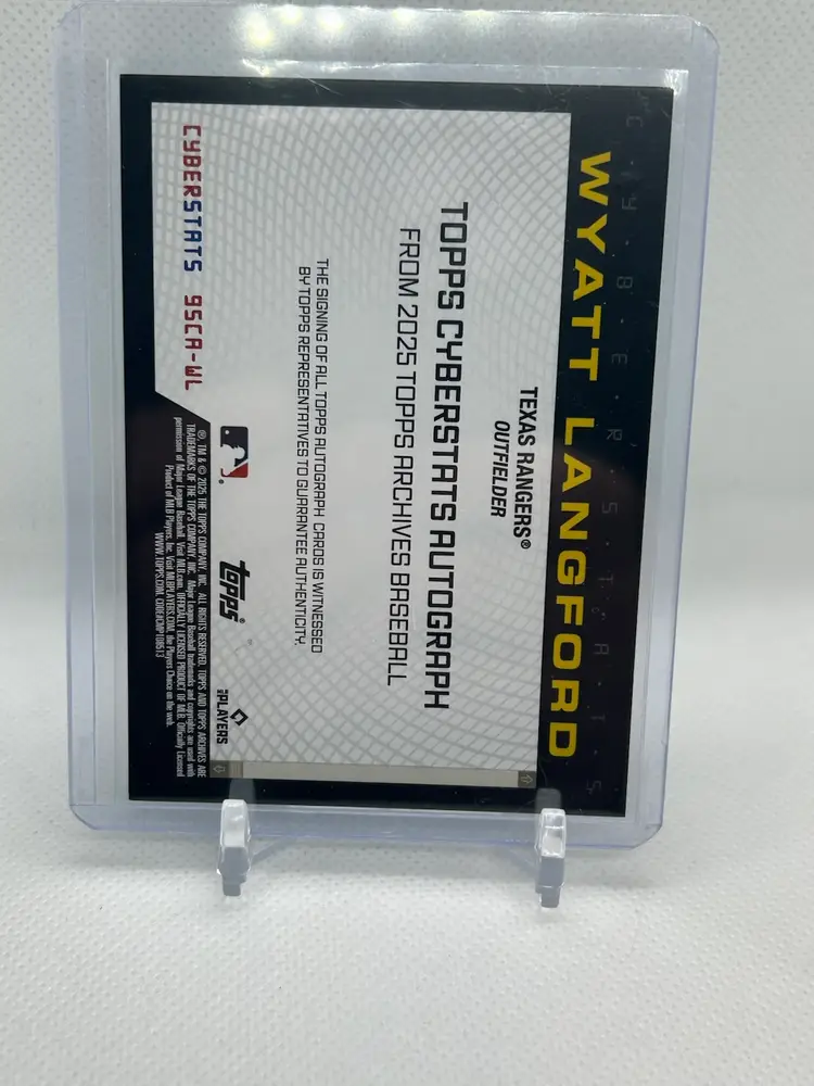 Wyatt Langford 2025 Topps Archive Cyber Stats Auto /25 Texas Rangers