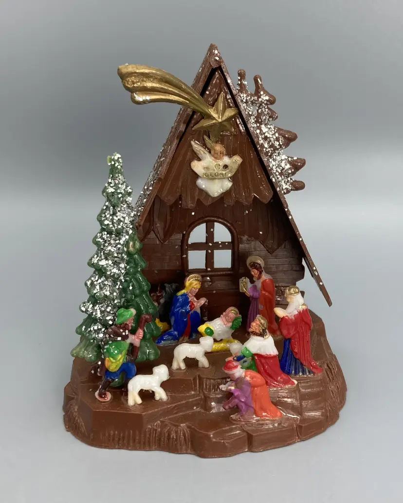 Miniature One Piece Nativity Set with Original Box - Made in Hong Kong