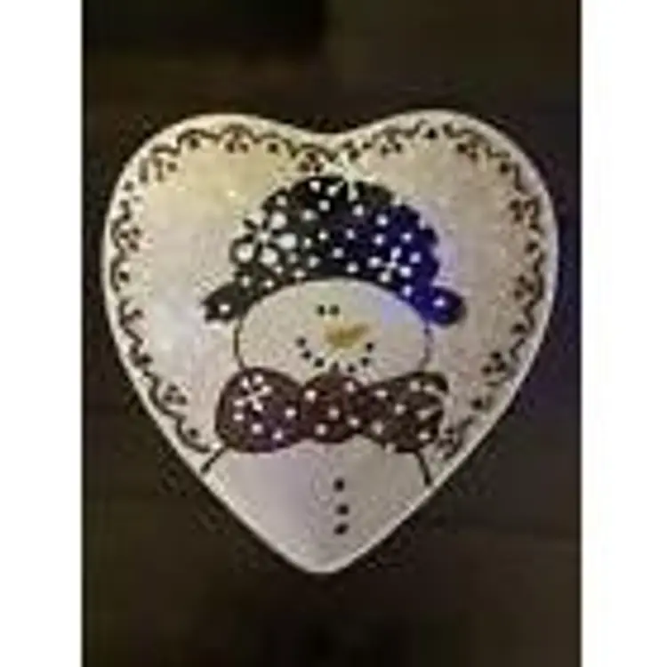 EXPRESSLY YOURS 8" HEART SHAPED SNOWMAN BOWL Bowtie Snowflakes Hat Christmas
