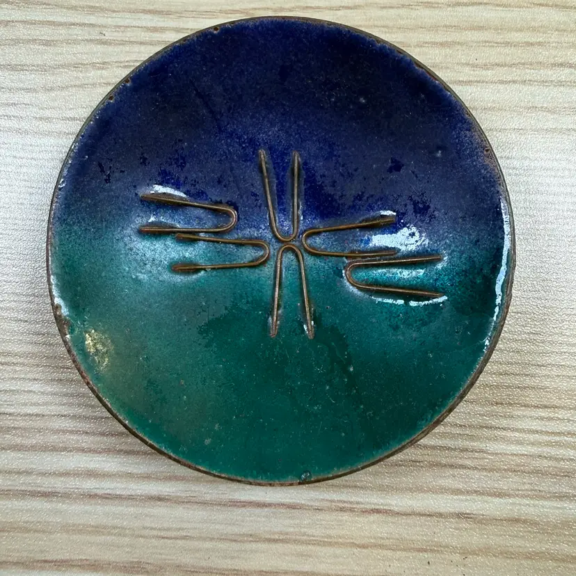 Enamel On Copper Hairpin Design Trinket Dish