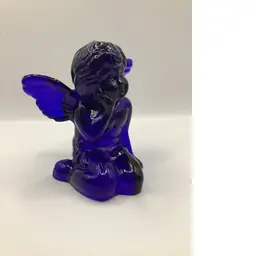 Vintage Cobalt Blue Glass Cherub Candle Holder.