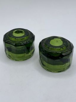 Fostoria Glacier Candle Holders In Green. Set Of Two, Circa 1970