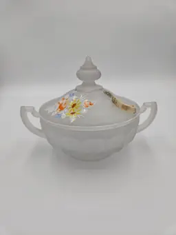 #TR45 Westmoreland Satin Floral Handled Lidded Candy Dish