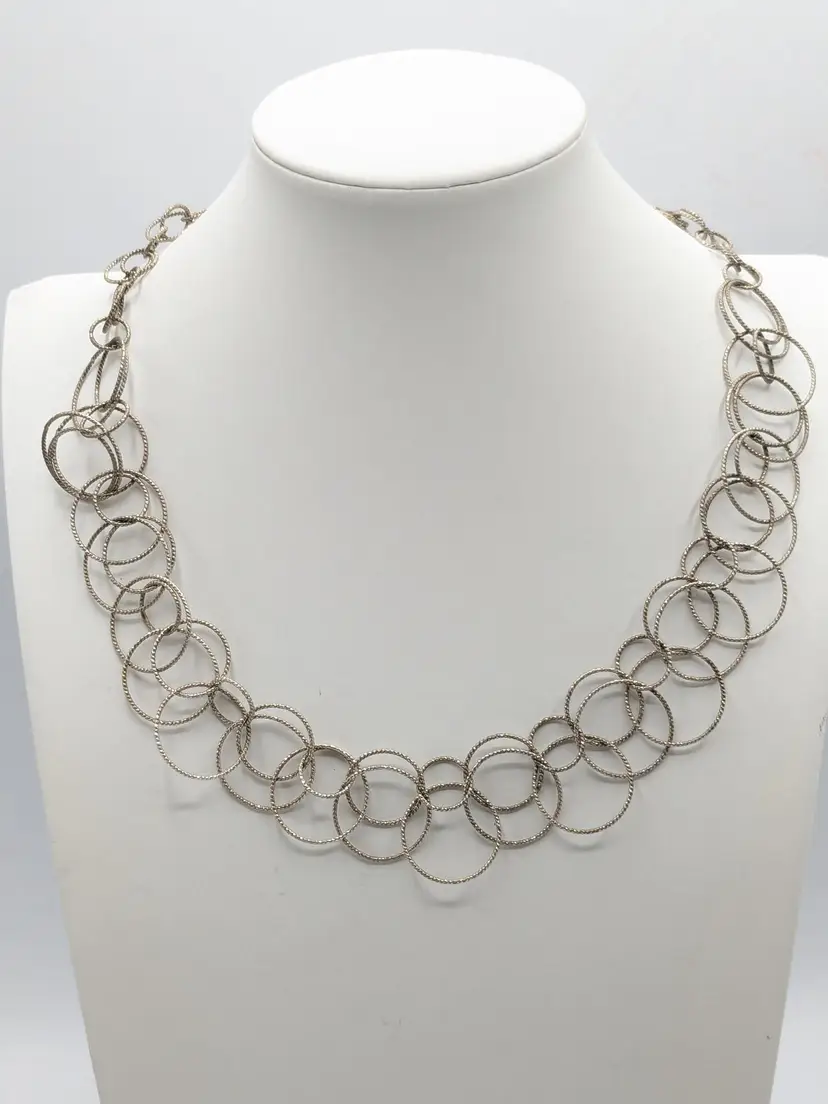 Vintage Anne Klein Textured Multi-Circle Link Necklace Silver Tone